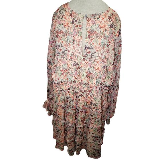 Torrid Boho Floral Tiered Long Sleeve Mini Dress –Size 4 (26/28) – Sheer Overlay - Picture 6 of 9